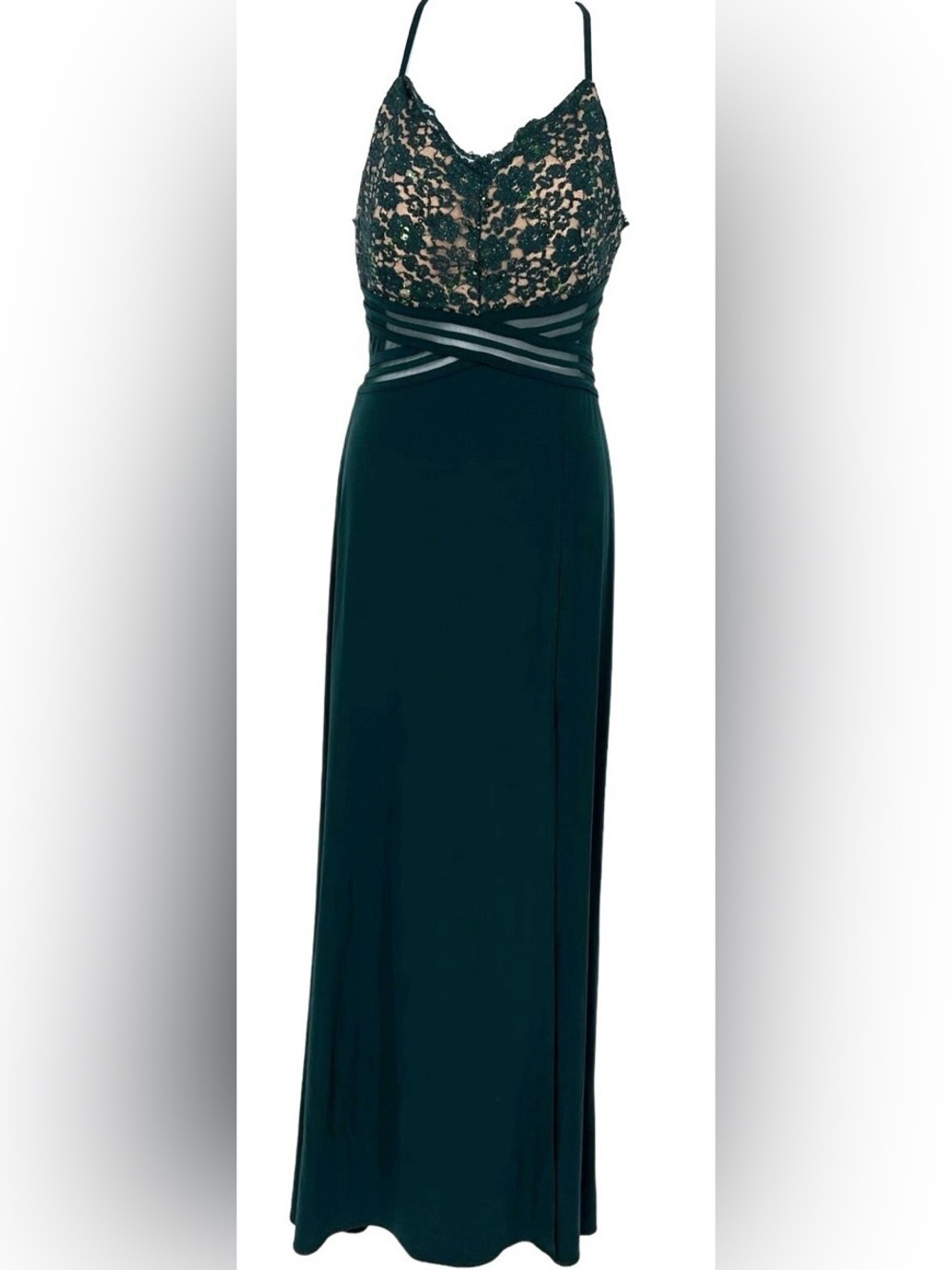 Morgan & Co. Hunter Green Lace Bodice Maxi Dress